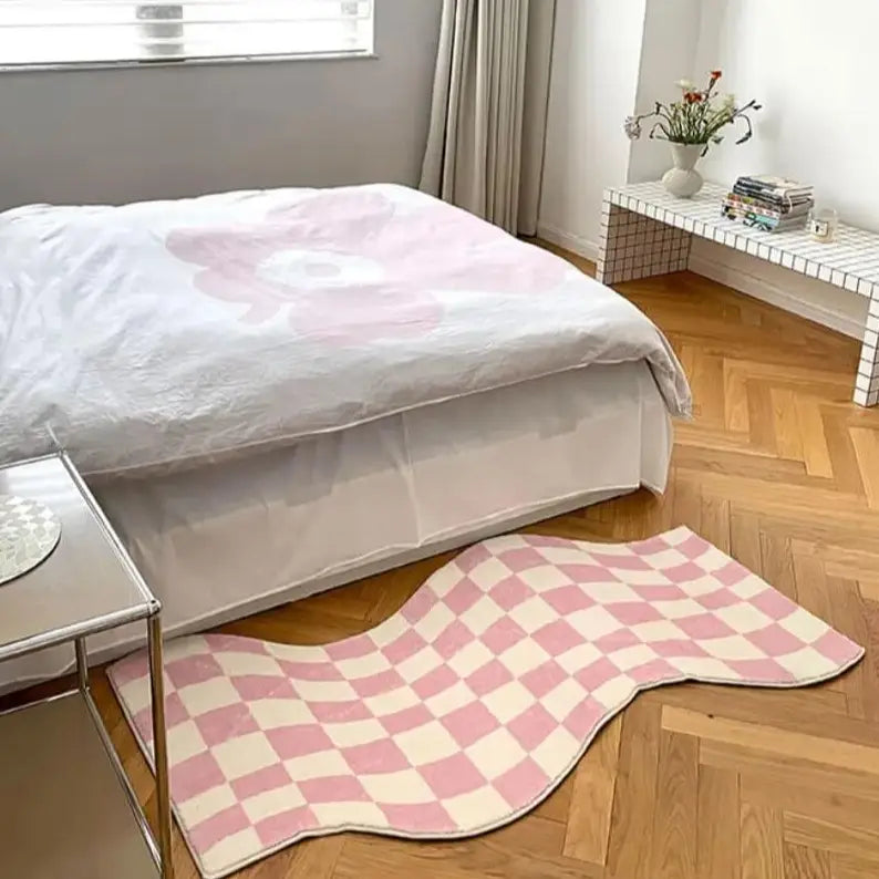 Groovy checkered rug for a retro-inspired home decor - pink