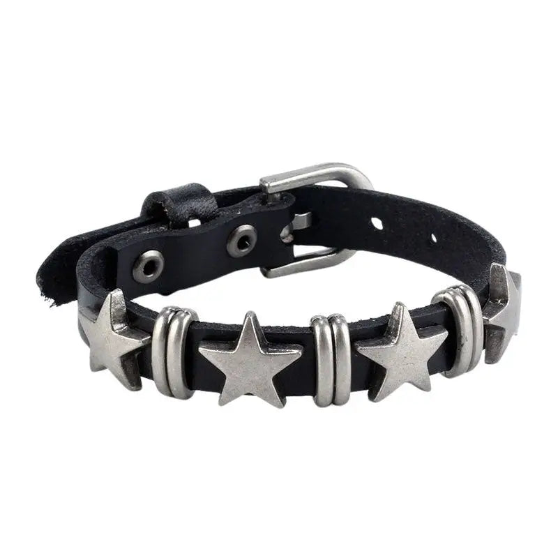 Grunge aesthetic star leather bracelet for a cool rock vibe - bracelet