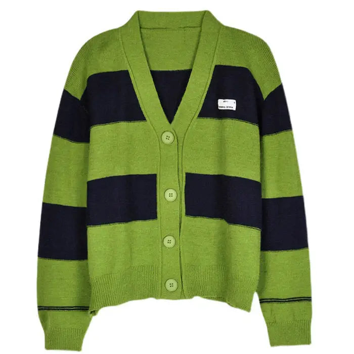 Grunge aesthetic striped cardigan - free size / green