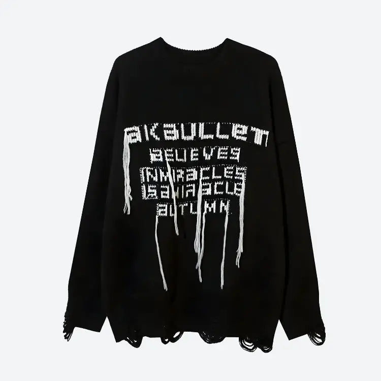 Grunge-inspired sweater with distressed details and pink accents - black / s