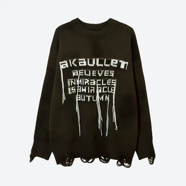 Grunge-inspired sweater with distressed details and pink accents - brown / s