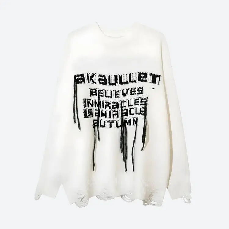 Grunge-inspired sweater with distressed details and pink accents - white / s