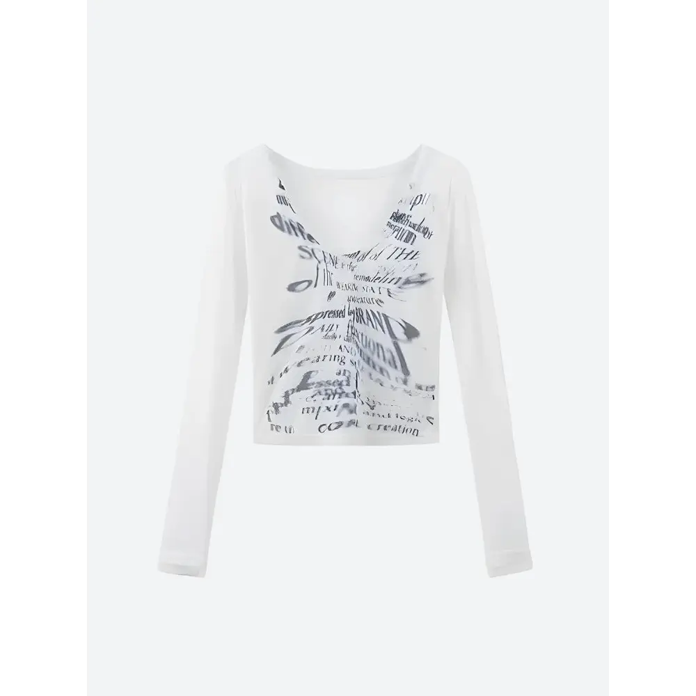 Y2k one-shoulder top with blurred letter print