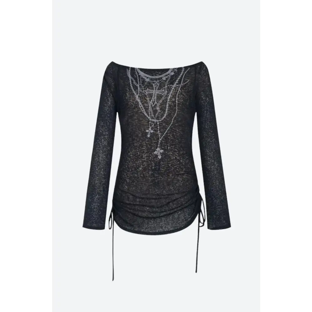 Grunge cross necklace designed top with sheer fabric and adjustable ties