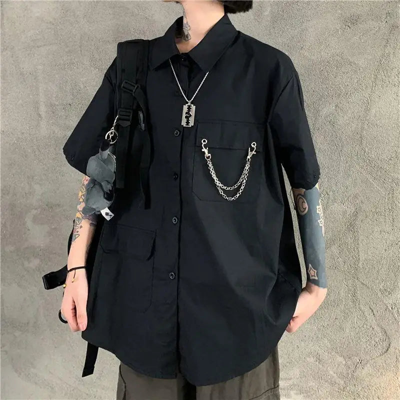 Grunge detachable sleeve shirt - black / s