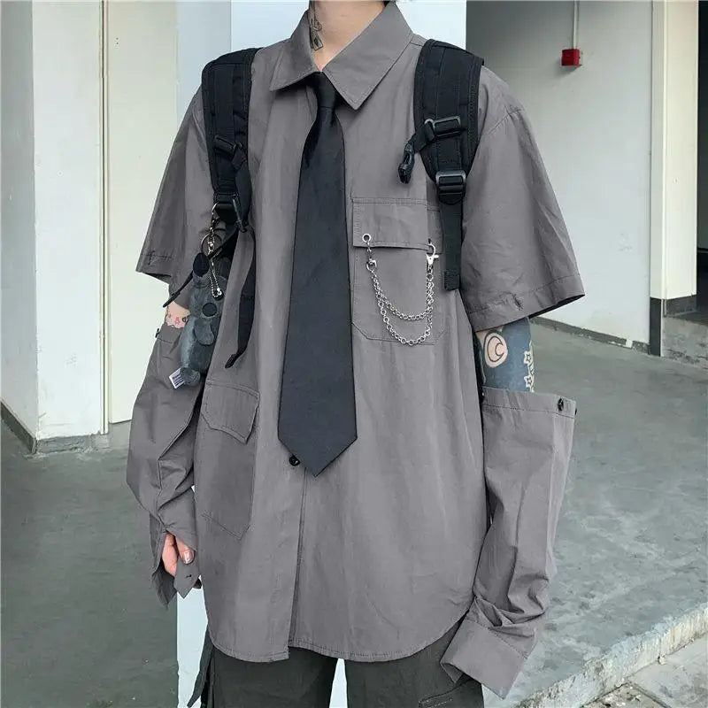 Grunge detachable sleeve shirt - gray / s