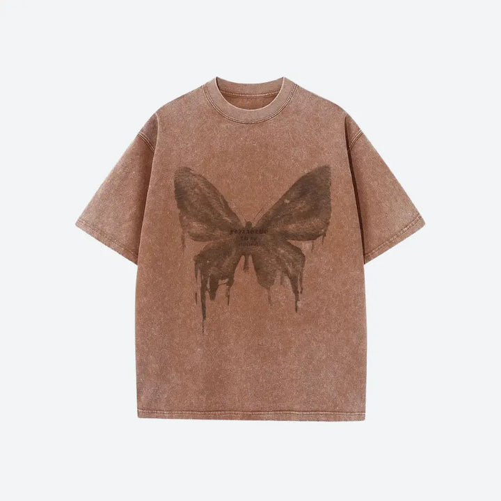 Unique butterfly print tee in distressed fabric for y2k style - brown / s