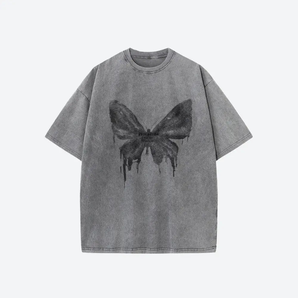 Grunge distressed butterfly tee - gray / s