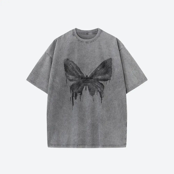 Unique butterfly print tee in distressed fabric for y2k style - gray / s