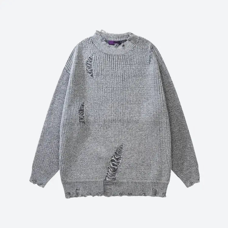 Grunge distressed knitted sweater - gray / s