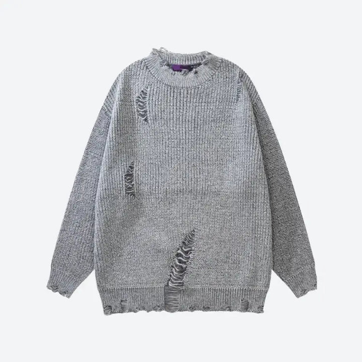 Unisex grunge sweater with ripped details for y2k streetwear - gray / s