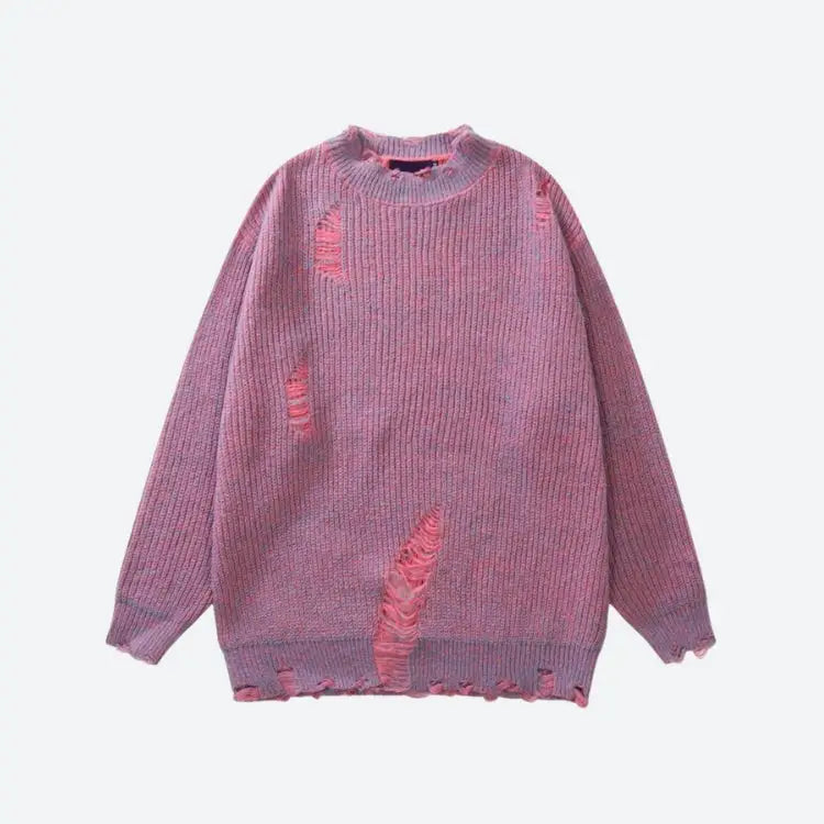 Unisex grunge sweater with ripped details for y2k streetwear - purple / s