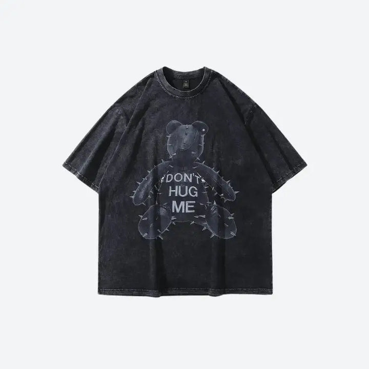 Grunge tee with dark washed design and spiked bear print - black / s