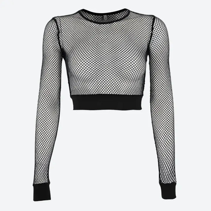 Y2k full zip fishnet cropped jacket with bold underlay - crop top