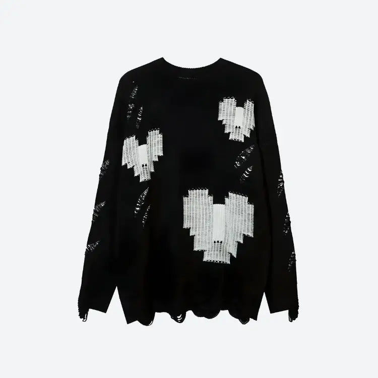 Grunge pixel hearts knitted sweater - black / s