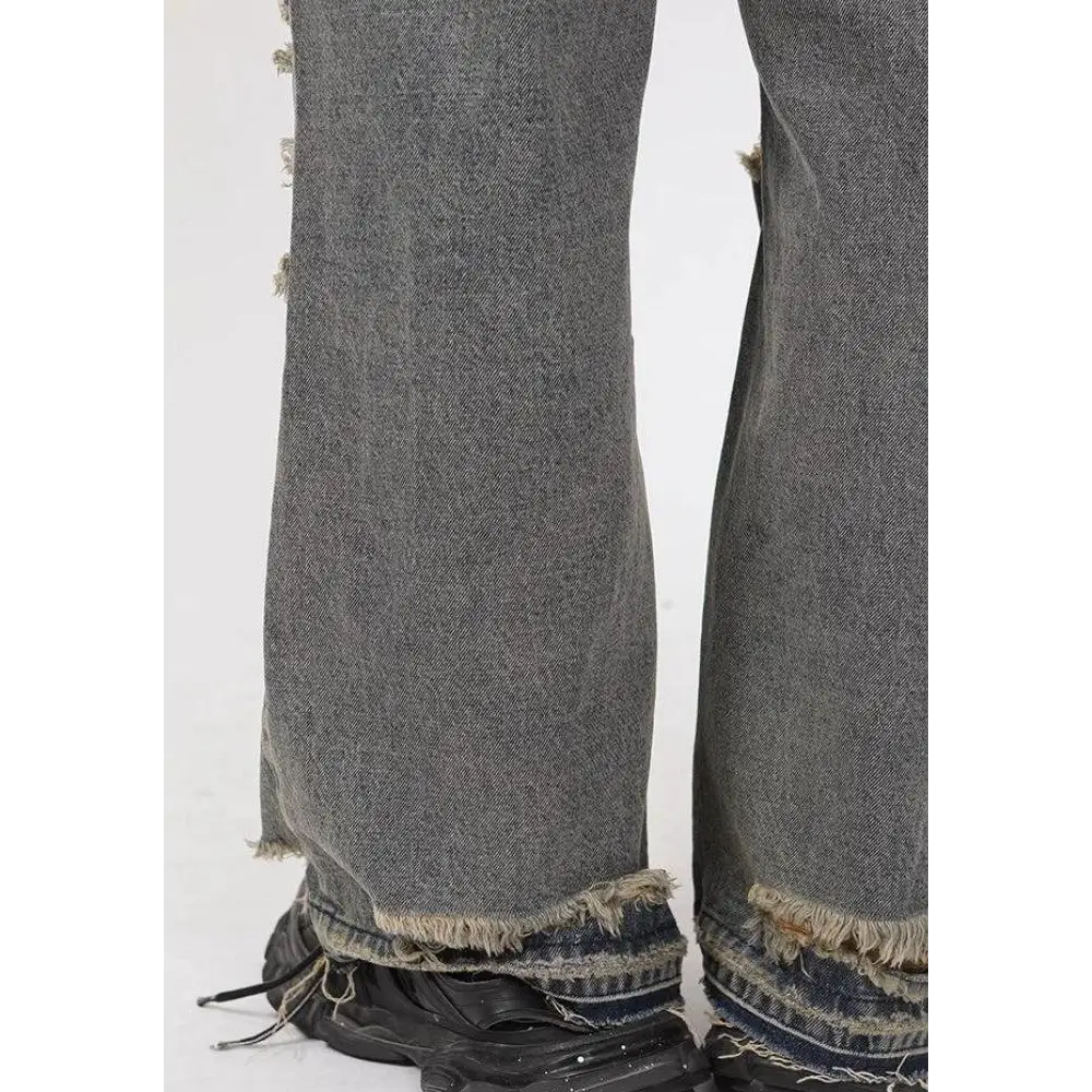 Grunge ripped straight leg jeans for stylish men’s streetwear