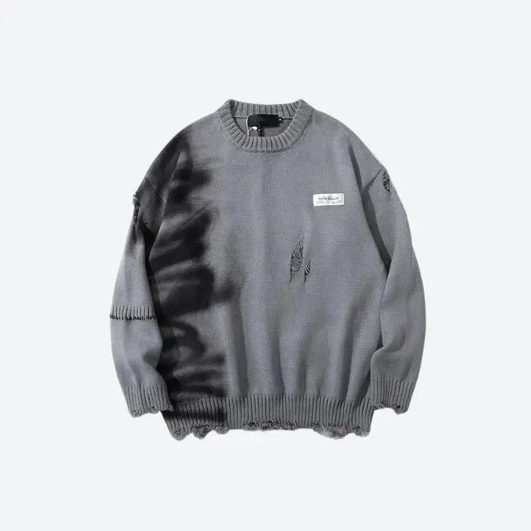 Grunge spray paint distressed knitted sweater - gray / s