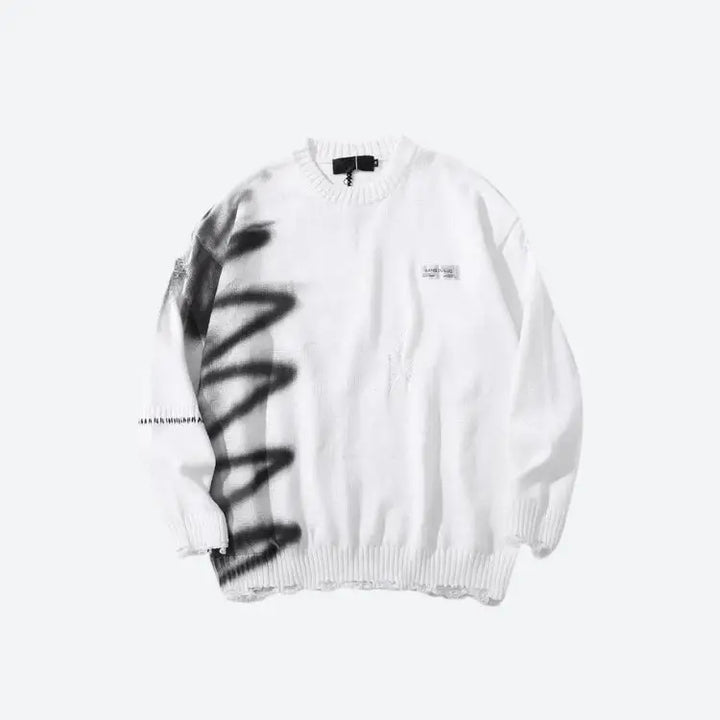 Unisex knitted sweater with spray paint and contrast sewing details - white / s