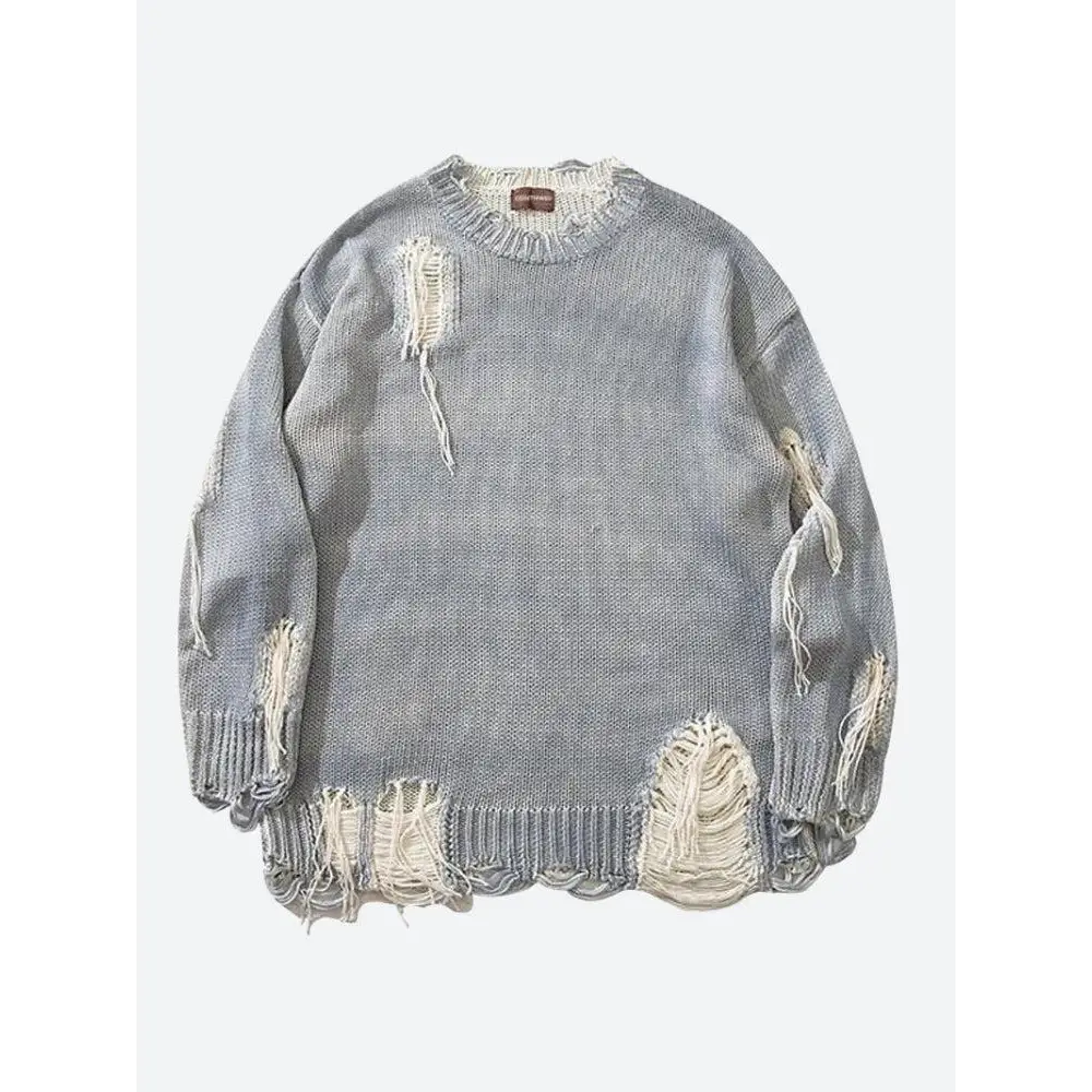 Grunge tasseled distressed sweater - gray / s