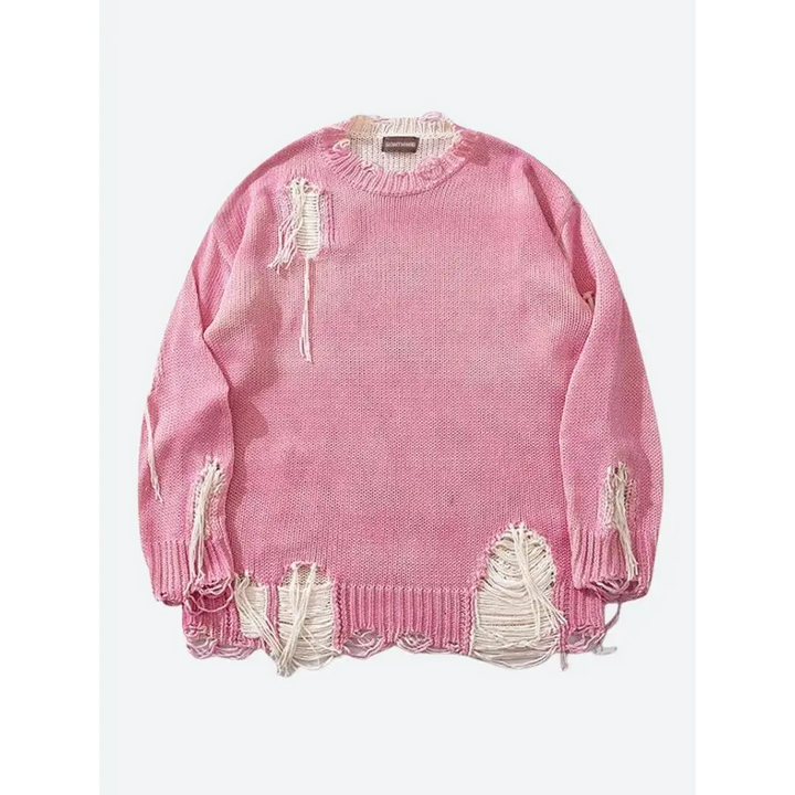 Unisex ripped design sweater for y2k grunge streetwear - pink / s