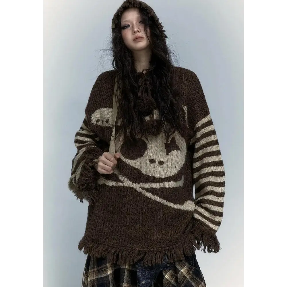 Grunge tasseled hooded sweater