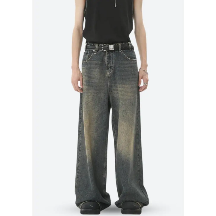 Wide leg denim trousers for a y2k grunge inspired look - gray / xs