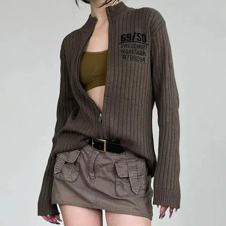 Grunge-inspired cardigan jacket for a y2k wardrobe - brown / s