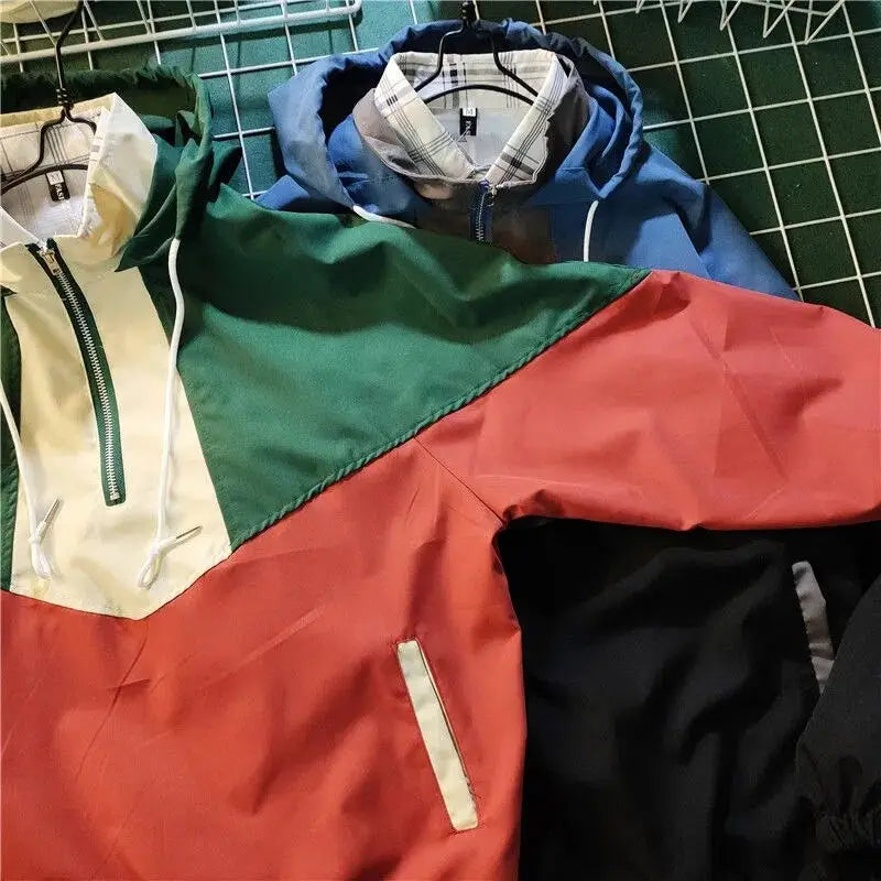 Half zipper windbreaker hooded jacket y2k - jackets