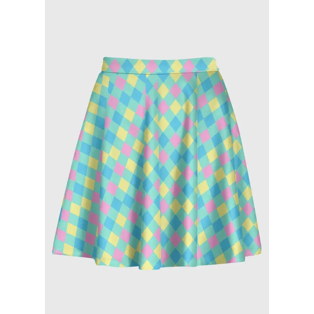 Harlequin pattern pastel clowncore skirt for playful style - s-l / mint