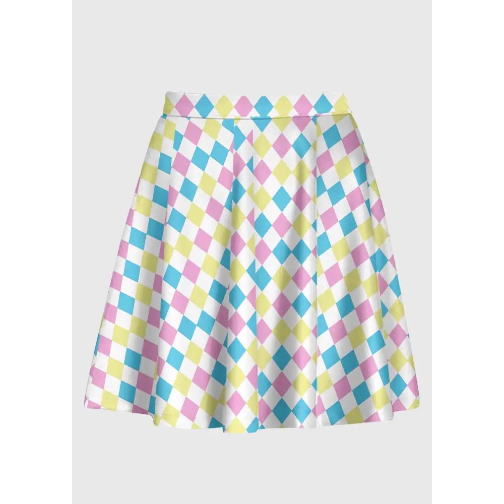 Harlequin pattern pastel clowncore skirt for playful style - s-l / white