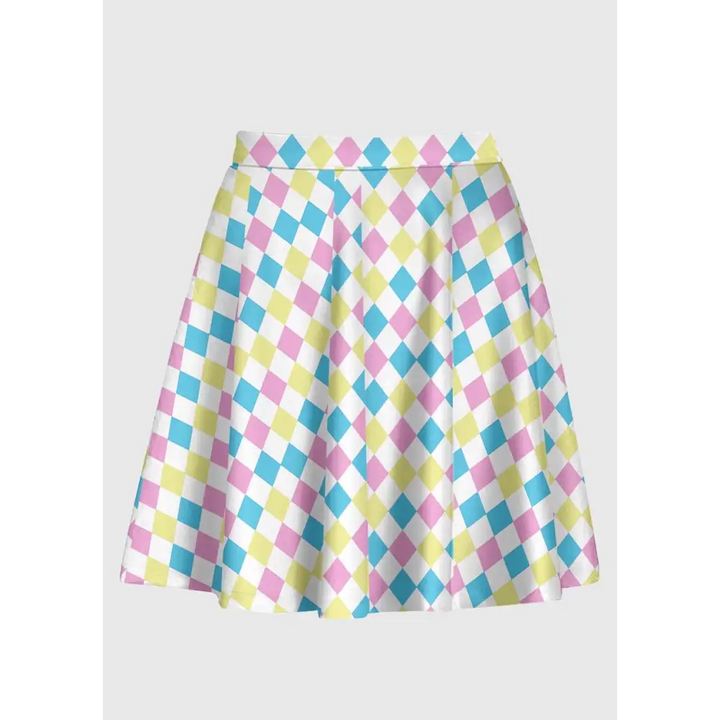 Harlequin pattern pastel clowncore skirt for playful style - s-l / white