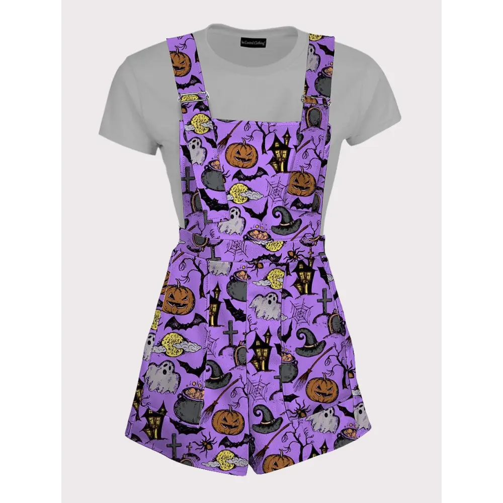 Haunted horror overall pattern overalls - xs / purple