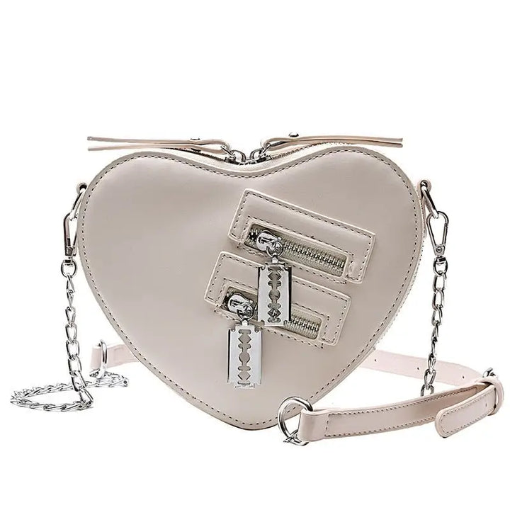 Trendy y2k handbag with double zipper and adjustable strap - beige