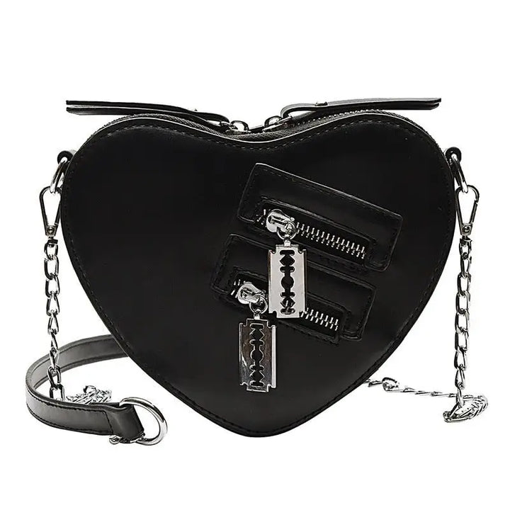 Trendy y2k handbag with double zipper and adjustable strap - black