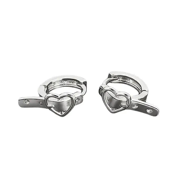 Heart buckle belt earrings for a grunge aesthetic - standart / silver - earrings