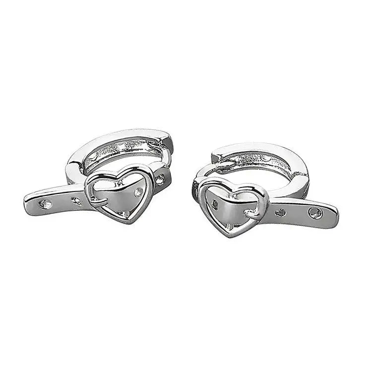 Heart buckle belt earrings for a grunge aesthetic - standart / silver - earrings