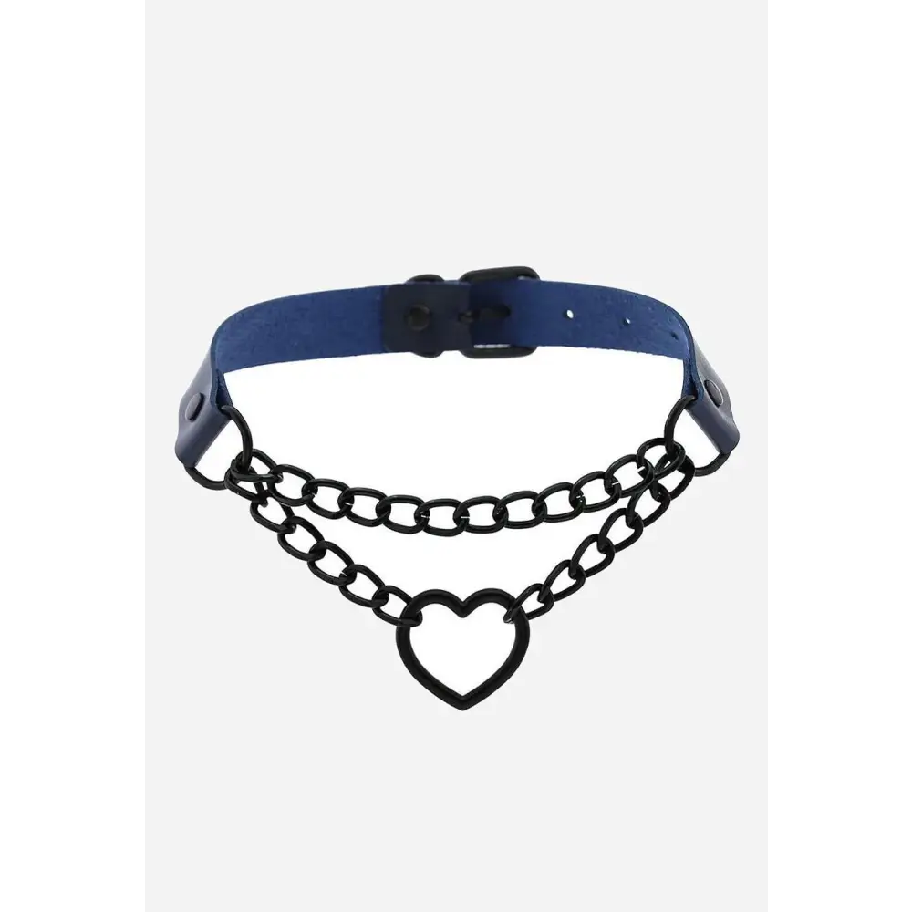 Y2k style choker necklace in zinc alloy and pu leather - blue