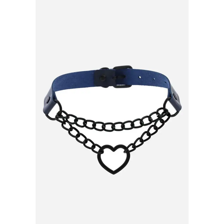 Y2k style choker necklace in zinc alloy and pu leather - blue