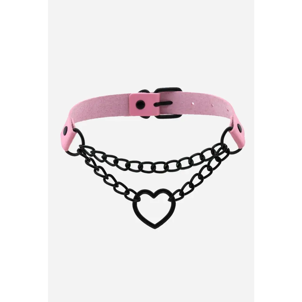 Y2k style choker necklace in zinc alloy and pu leather - pink