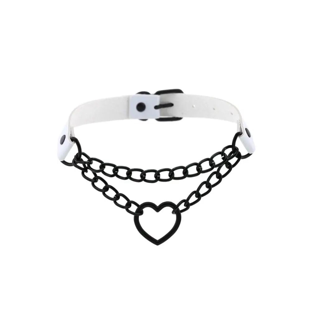 Y2k style choker necklace in zinc alloy and pu leather - white