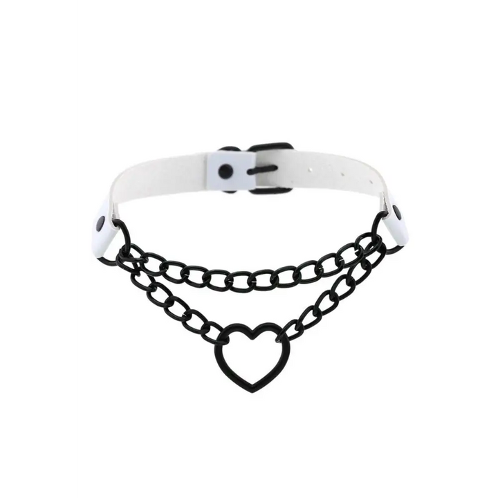 Y2k style choker necklace in zinc alloy and pu leather - white