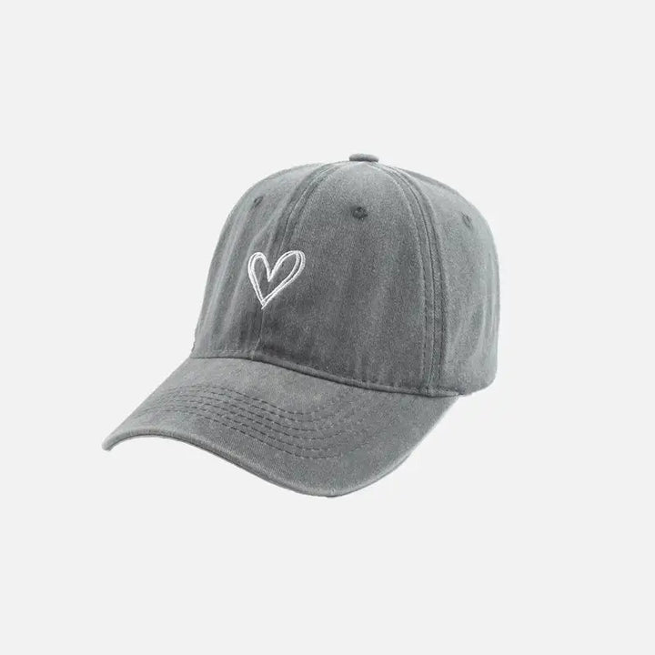 Heart embroidery cap y2k - gray / head size 55-60cm - caps