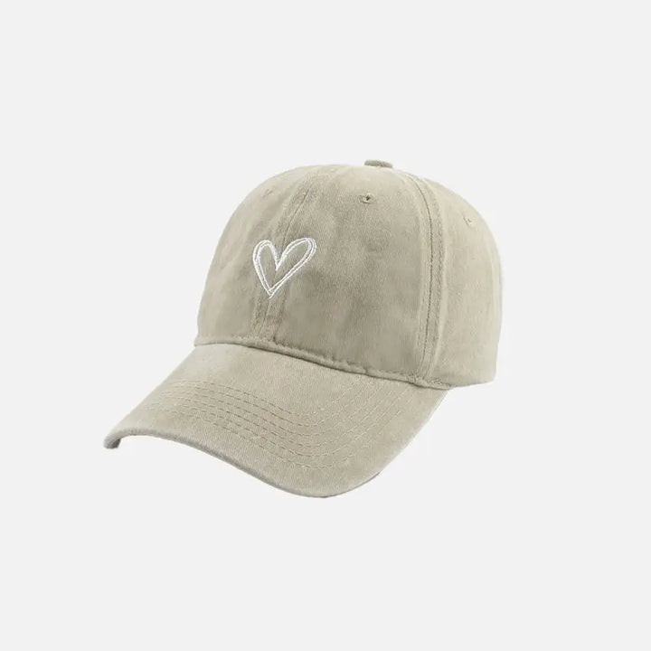 Heart embroidery cap y2k - khaki / head size 55-60cm - caps