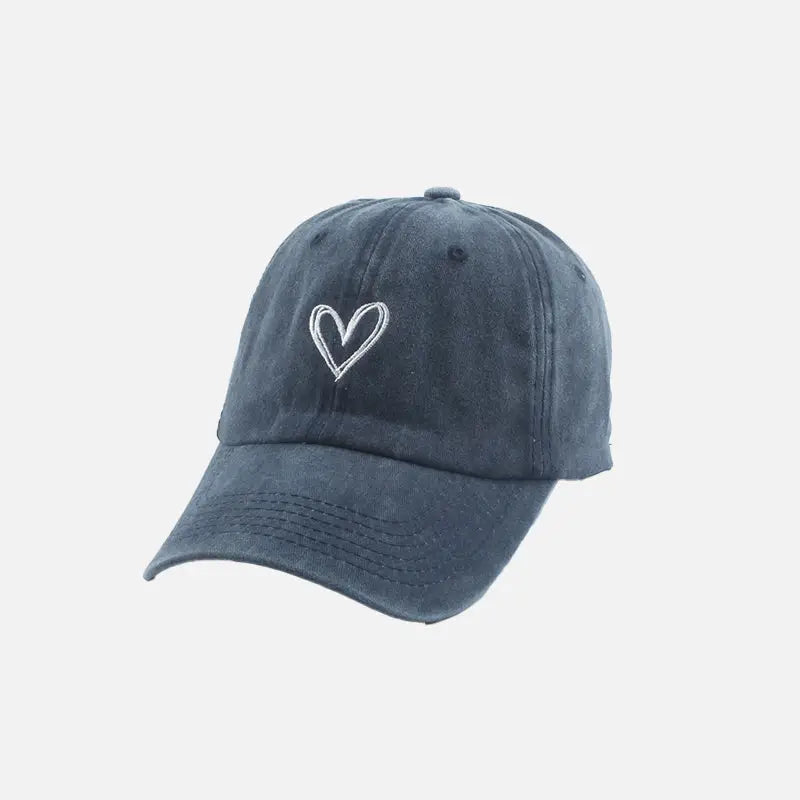 Heart embroidery cap y2k - navy / head size 55-60cm - caps