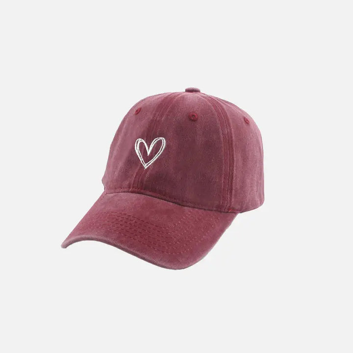 Heart embroidery cap y2k - wine red / head size 55-60cm - caps