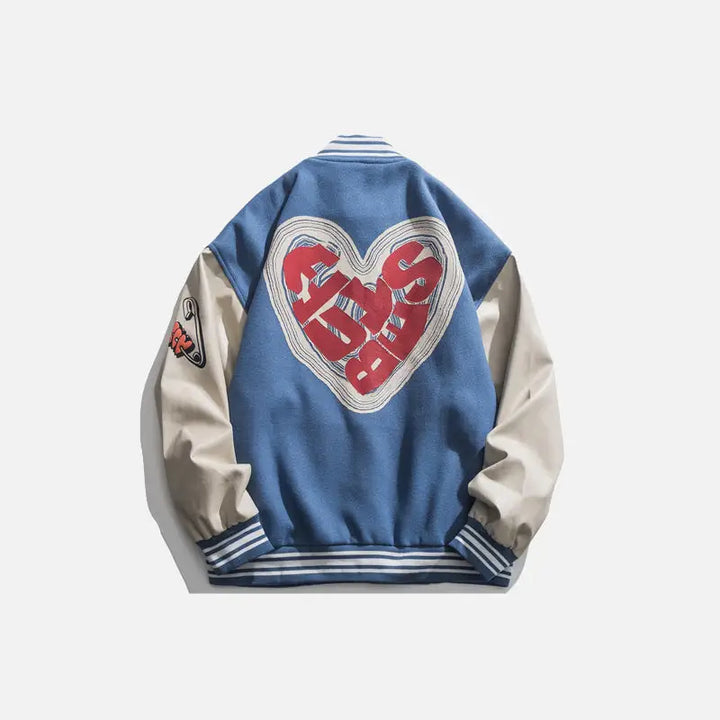 Heart letter print varsity jacket y2k - blue / s - varsity jackets