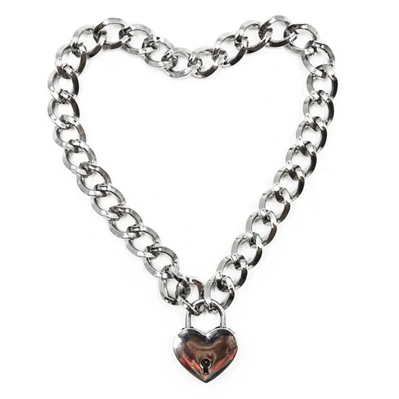 Heart lock necklace - standart / silver