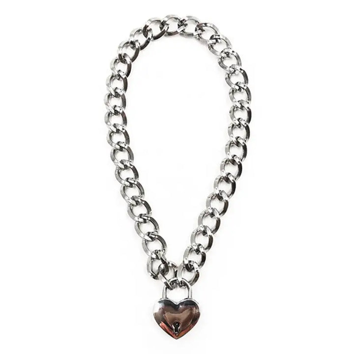 Heart lock necklace - standart / silver