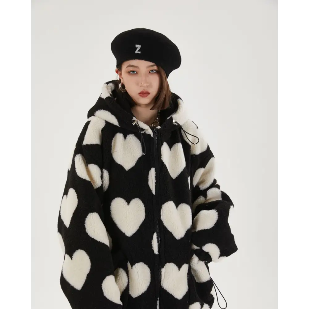 Heart pattern hooded jacket