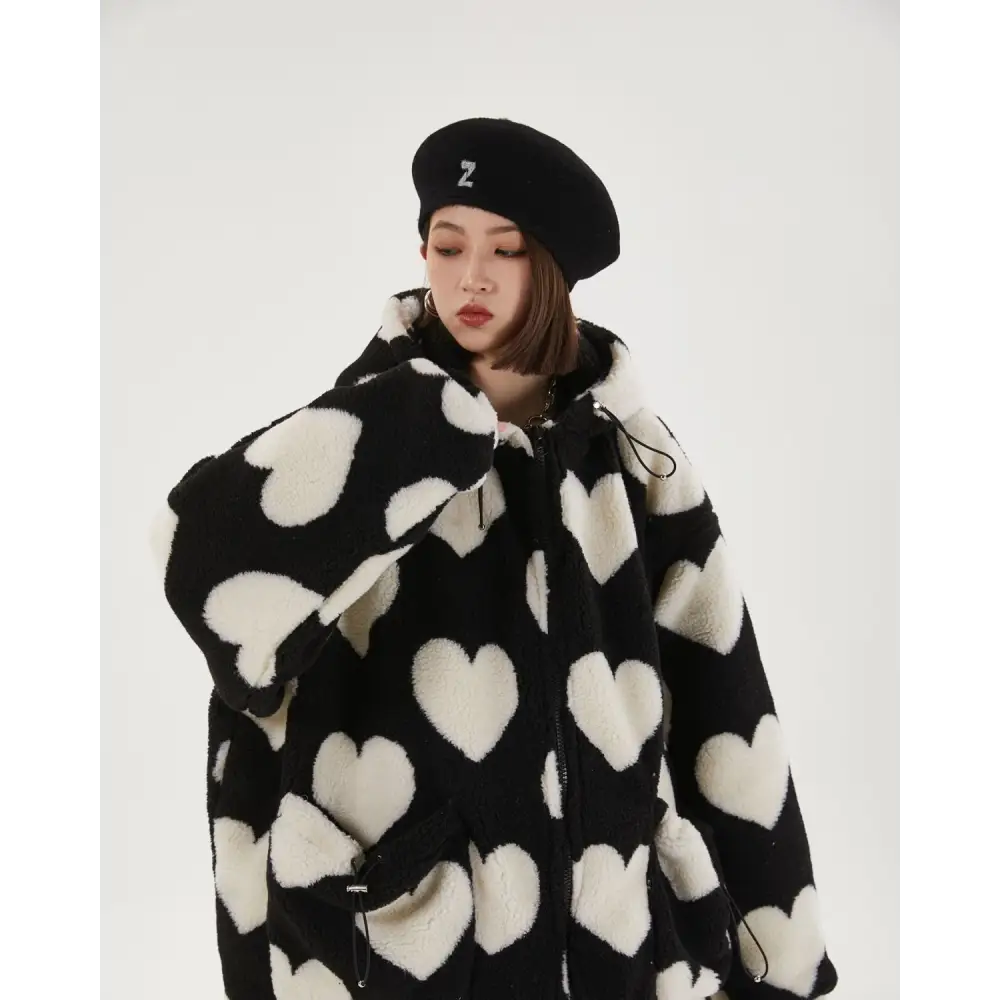 Heart pattern hooded jacket